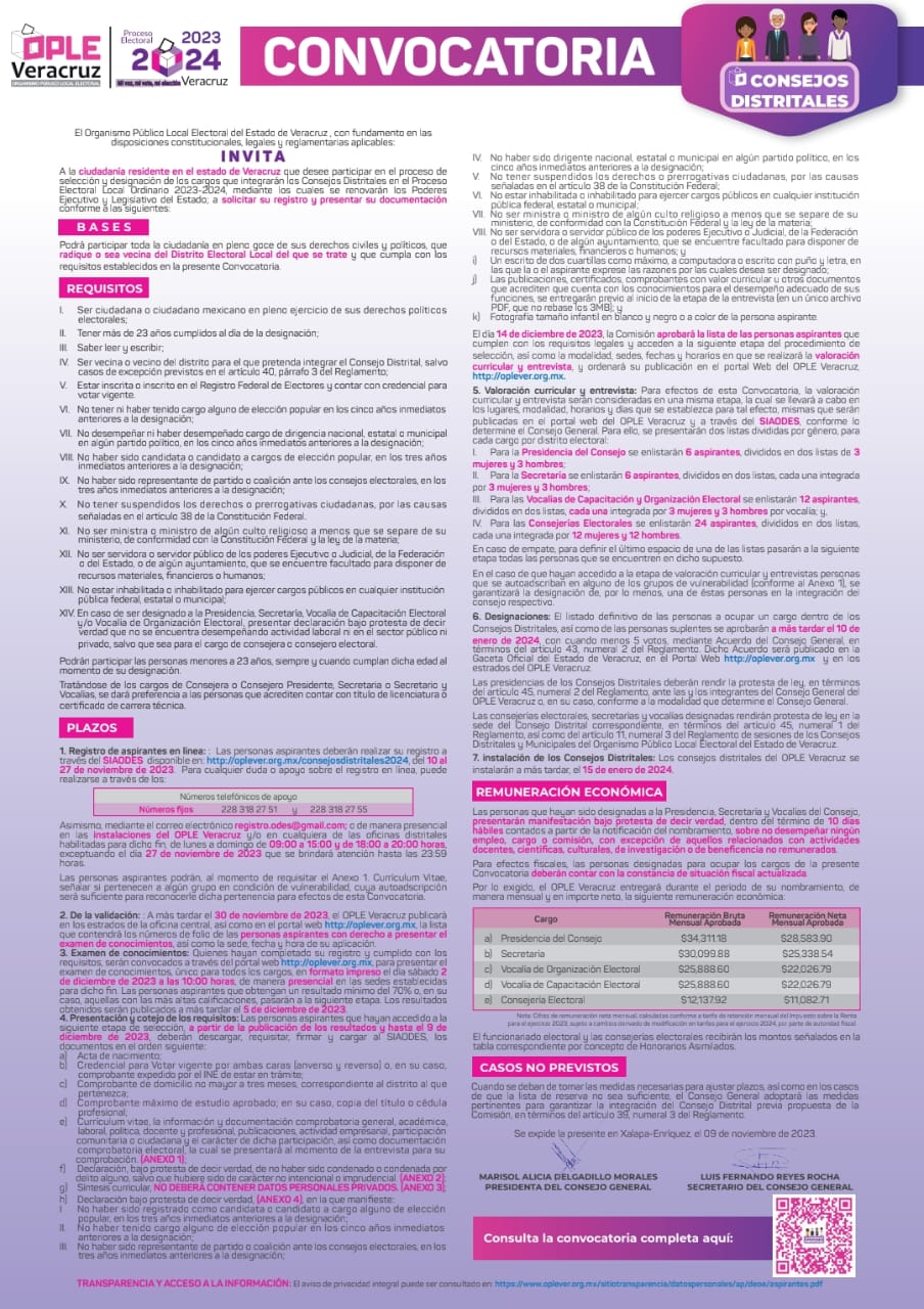 Participa en la Convocatoria para integrar los Consejos Distritales del OPLE Veracruz 2